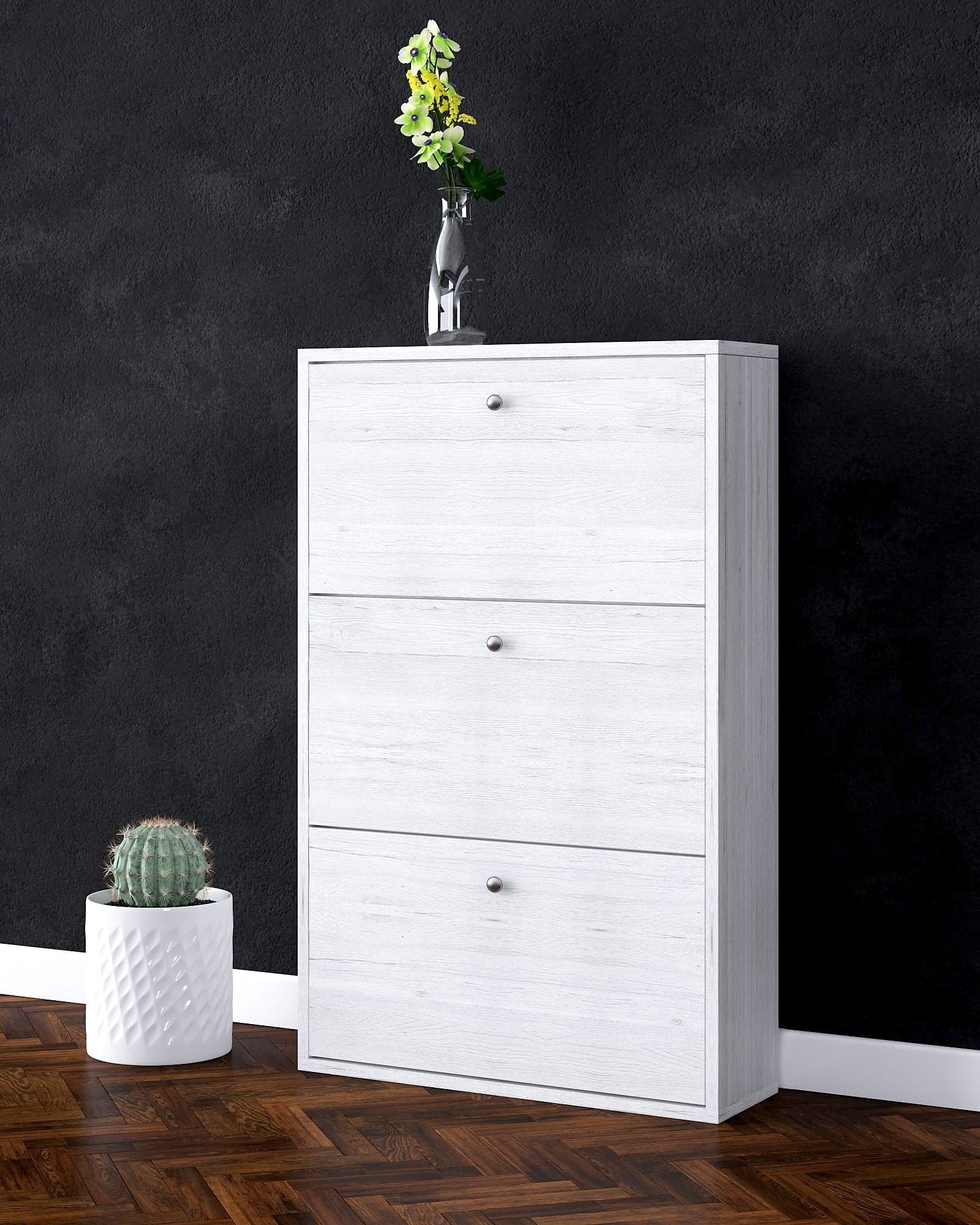 Slim Shoe Rack 3 Flaps 9 Pairs Oak Ice | MaltaShopper – Maltashopper.com
