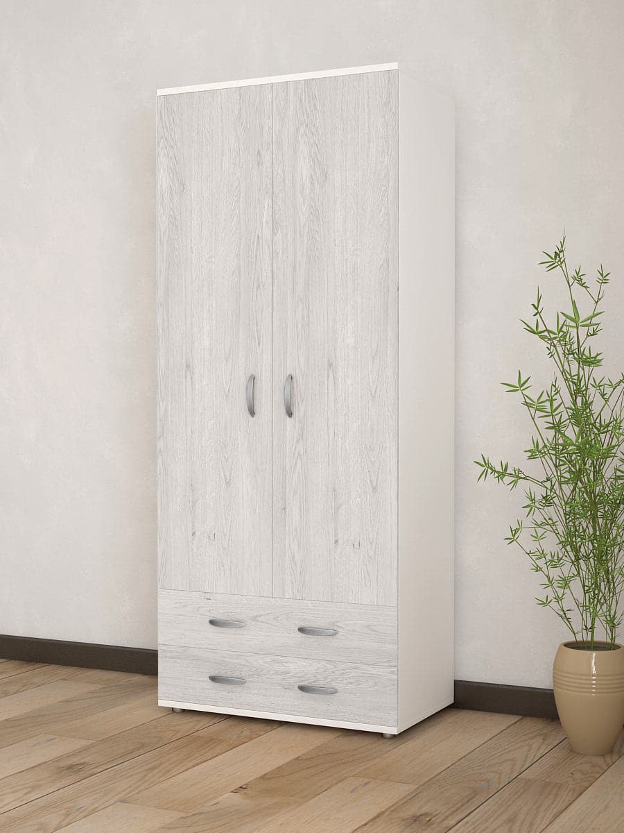 WARDROBE 2 DOORS 2 DRAWERS ICE OAK 80X52X175