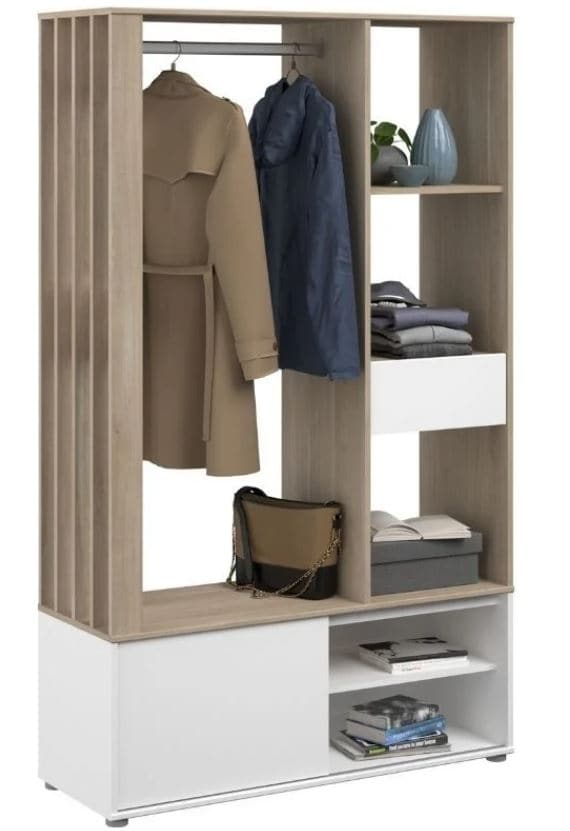 MULTIFUNCTIONAL CABINET W110XP40XH183 CM OAK/BCO - OBJECT COMPARTMENTS, DRAWER, SLIDING DOOR