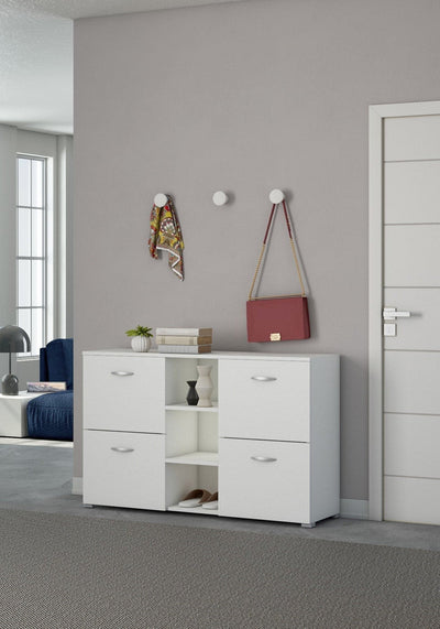 WHITE ENTRANCE CABINET WITH SHOE RACK AND SHELVES H80XW120X40P - best price from Maltashopper.com BR440003091