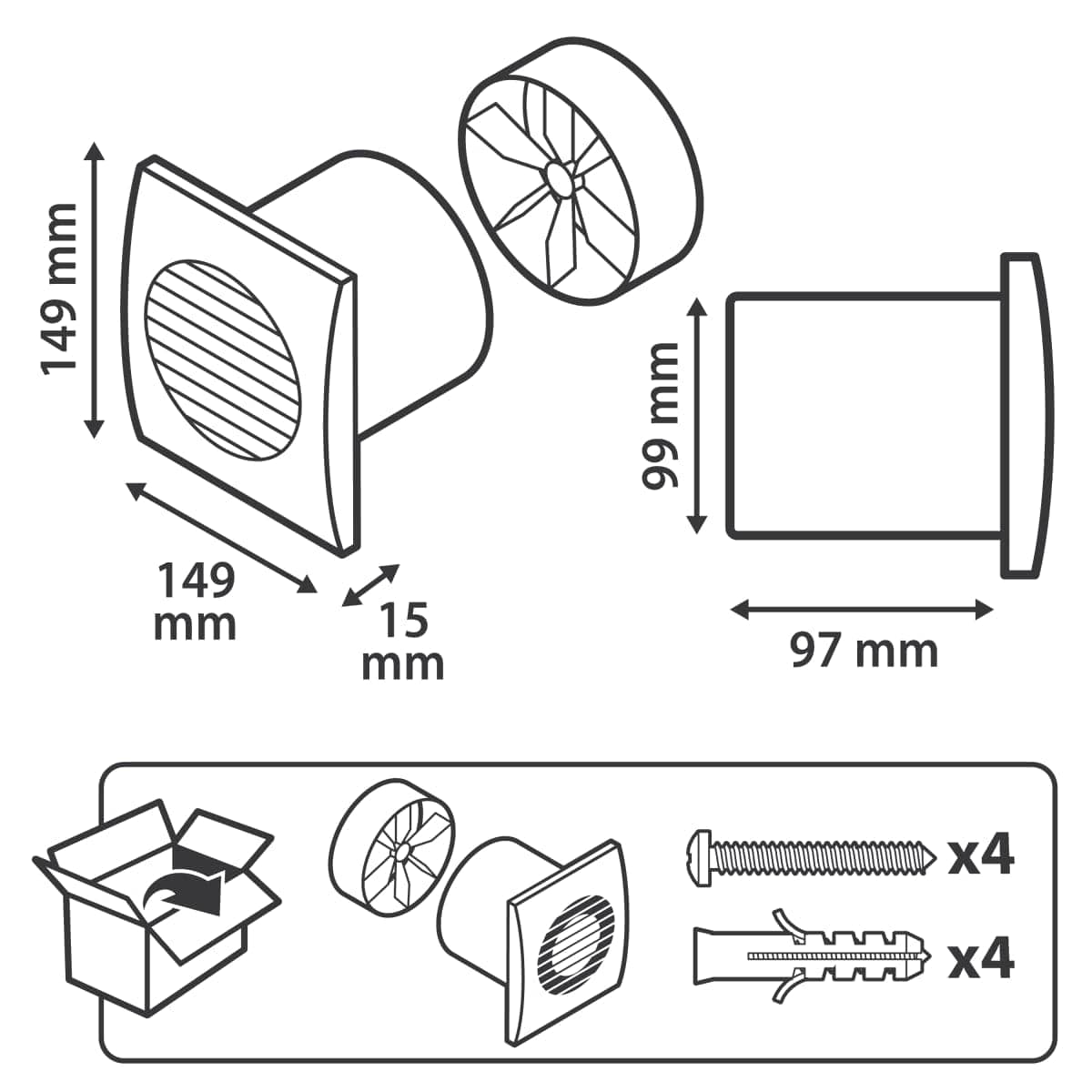 Bricocenter WALL/CEILING AIR EXTRACTOR DIA 100 WITH SWITCH-FILTER -TIMER