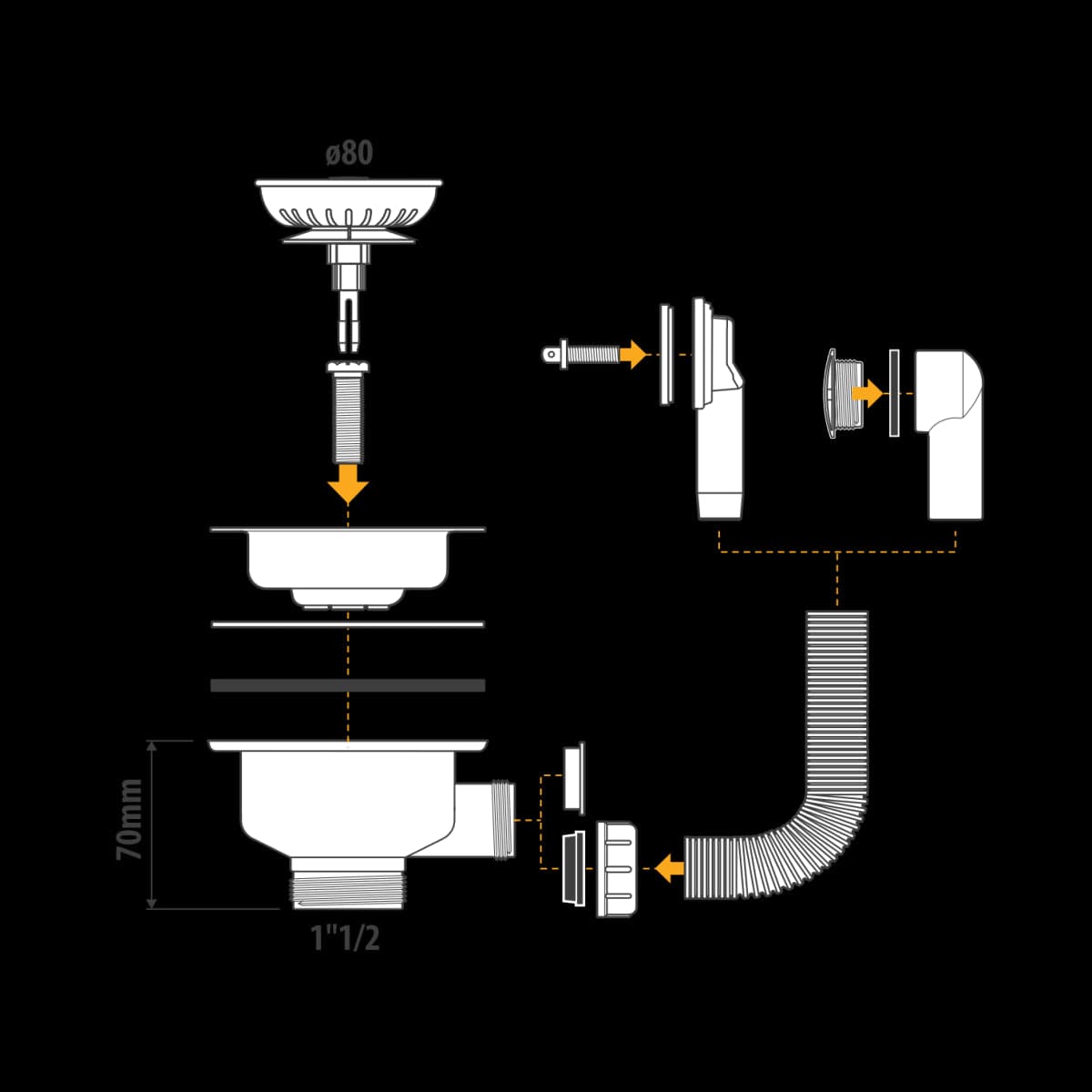 Bricocenter SINK WASTE DIA 90 MM WITH PVC OVERFLOW BASKET CAP CLOSURE