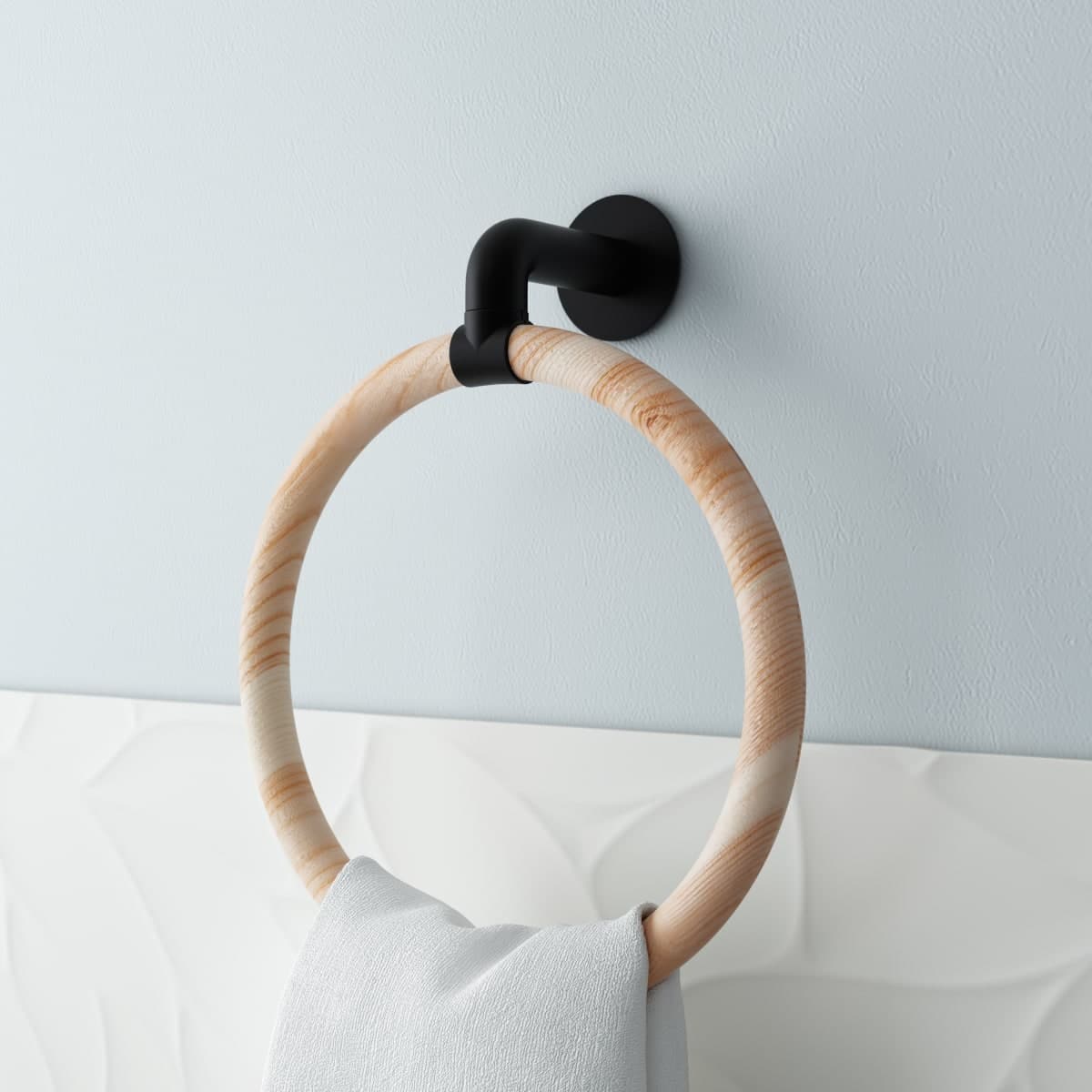 TOWEL HOLDER ADHESIVE RING 3M OR SCANDI SENSEA SCREWS BLACK WOOD - best price from Maltashopper.com BR430005627