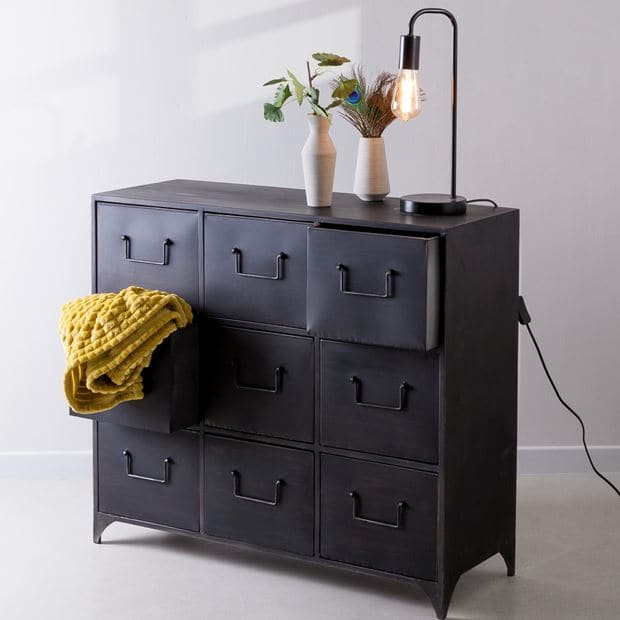 PHARMA Black chest of drawers H 80 x W 34 x D 90 cm - best price from Maltashopper.com CS617869