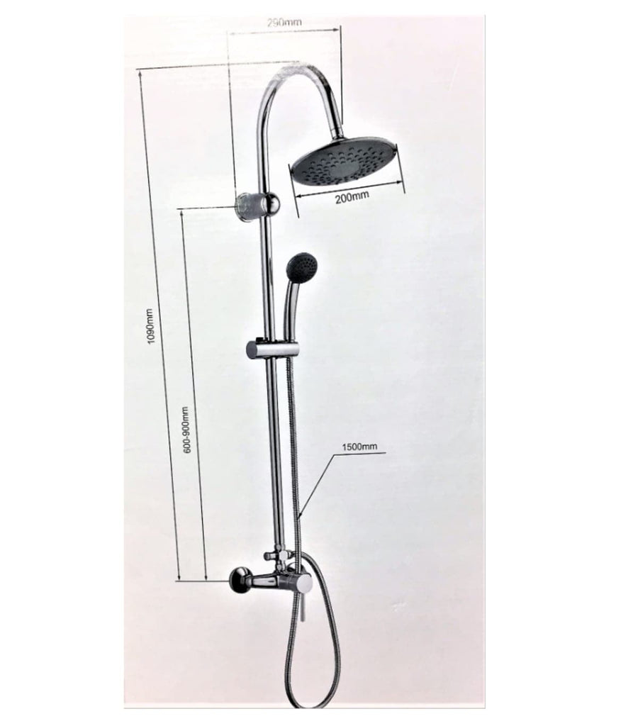 NEREA CHROME SHOWER KIT SHOWER HEAD D 20CM HAND SHOWER + HOSES