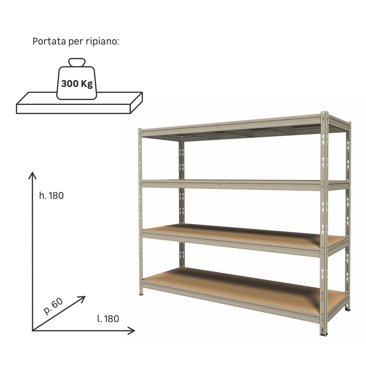 SHELF MINIRACK WOOD METAL W180 D60 H180CM LOAD CAPACITY 300KG 4 INTERLOCKING SHELVES GREY - best price from Maltashopper.com BR410004147