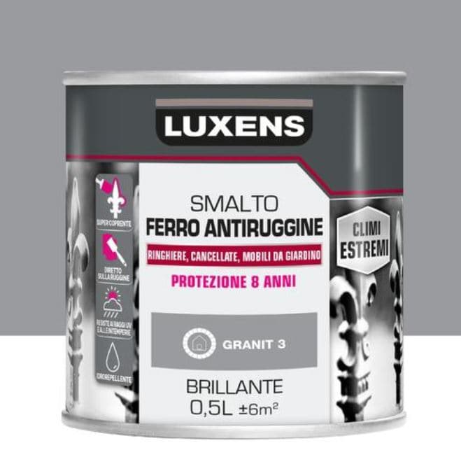 Bricocenter IRON ENAMEL RUSTPROOFING GRANITE GREY 3 BRILLIANT 500ML LUXENS