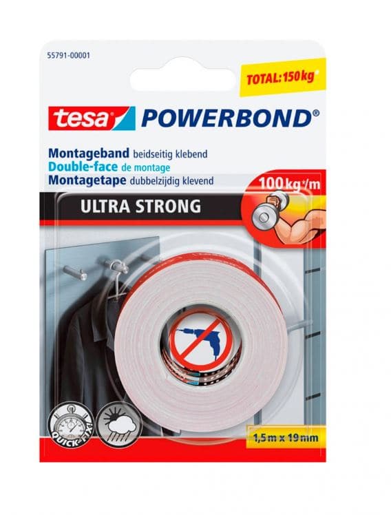 ULTRA STRONG DOUBLE-SIDED TAPE POWERBOND TESA 19MMX1,5MT - best price from Maltashopper.com BR470605016