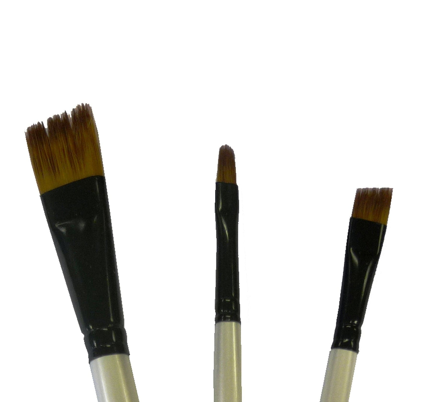 SET 3 SYNTHETIC ACRYLIC BRUSHES SHORT HANDLE MIXED TIPS