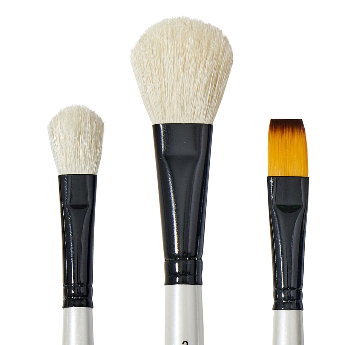 SET 3 SYNTHETIC WATERCOLOUR BRUSHES LONG HANDLE FLAT TIP