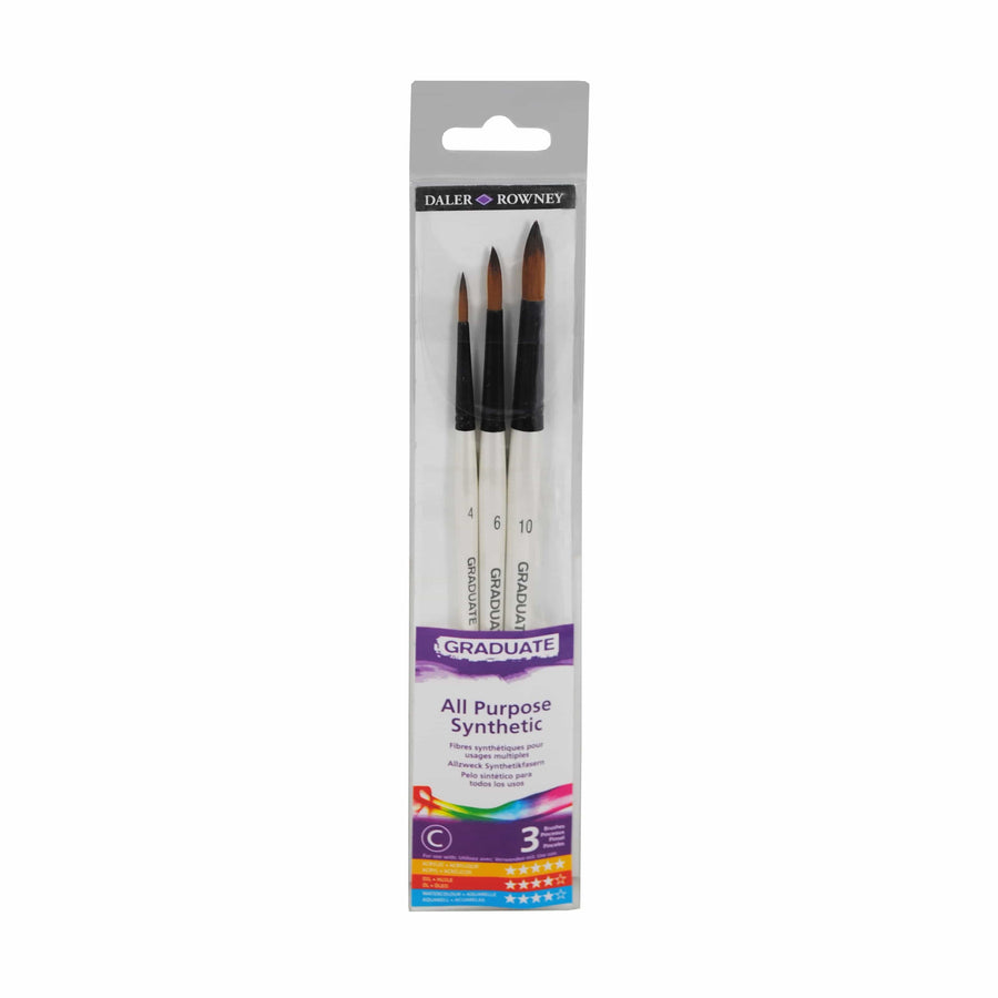 Bricocenter SET 3 SYNTHETIC BRUSHES SHORT ROUND HANDLE