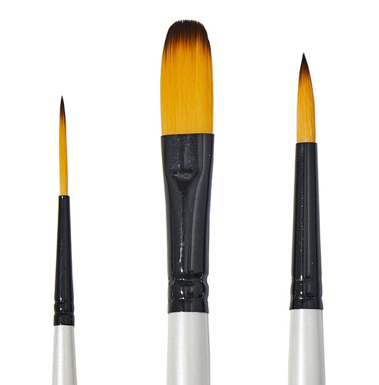 SET 3 SYNTHETIC BRUSHES LONG ROUND HANDLE