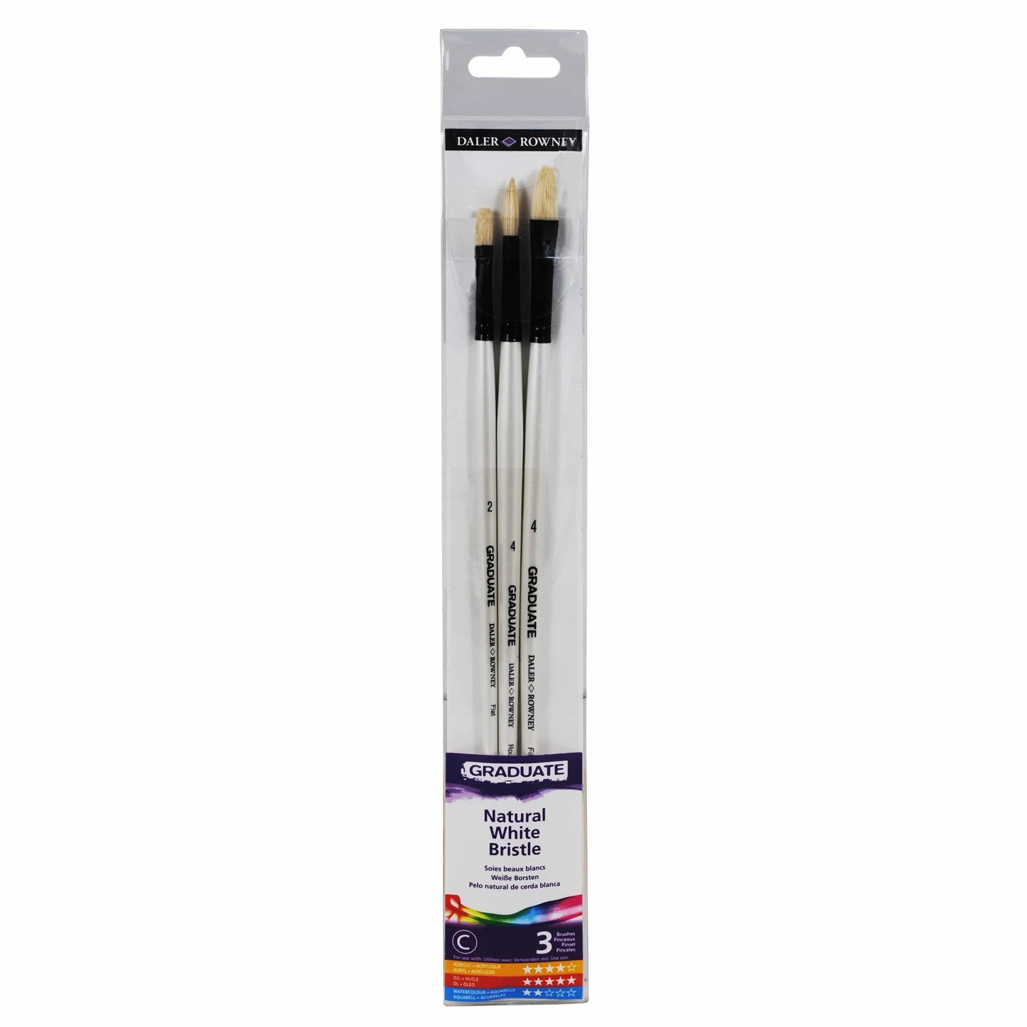 Bricocenter SET 3 SYNTHETIC OIL AND ACRYLIC BRUSHES LONG FLAT HANDLE