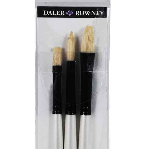 SET 3 SYNTHETIC OIL AND ACRYLIC BRUSHES LONG FLAT HANDLE