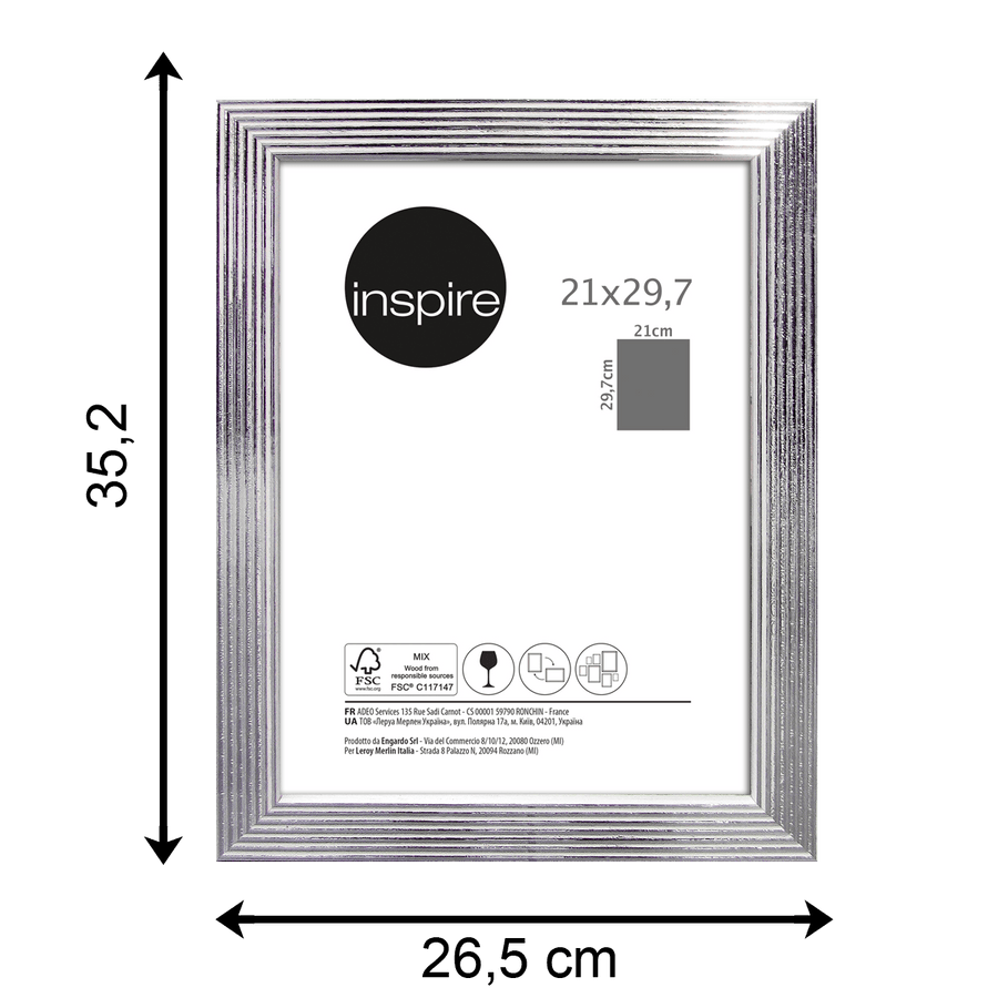 Bricocenter WHITE AND SILVER STRIPED FRAME 21X29.7 CM