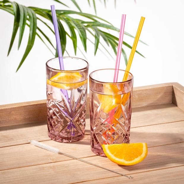 SLURP Set of 6 reusable straws mix of 3 colors orange, purple, pinkL 23 cm - best price from Maltashopper.com CS626878