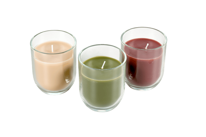 Casa FLAM Candle in jar 3 colors green, beige, light purple, H 8 cm - Ø 7 cm