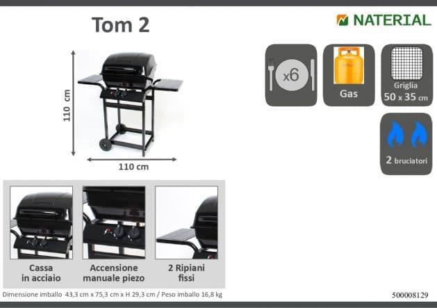 Bricocenter NATERIAL - Tom 2 Gas barbecue - 2 burners - 48X...