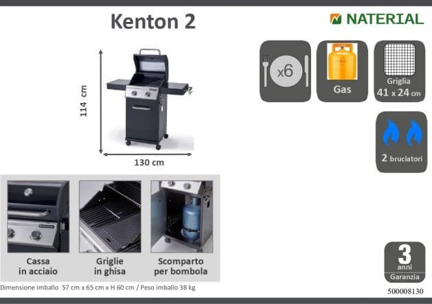 KENTON NATERIAL - Gas barbecue - 2 burners - best price from Maltashopper.com BR500008130
