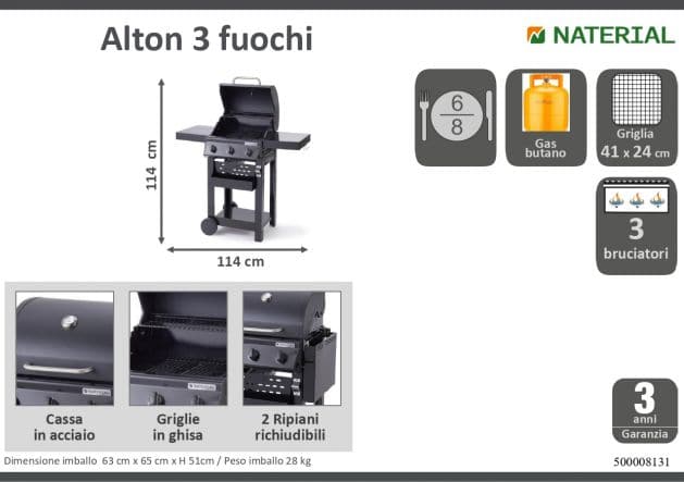 ALTONAL NATERIAL - Gas barbecue - 3 burners - best price from Maltashopper.com BR500008131