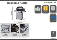 HUDSON NATERIAL - Gas barbecue - 3 burners - best price from Maltashopper.com BR500008132