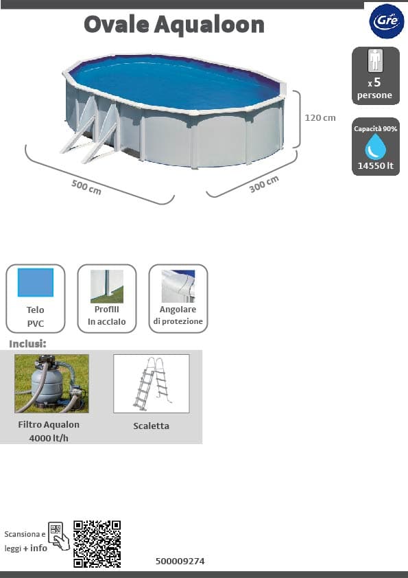 KIT PISC.OVALE 500X300XH120CM - Premium Above Ground Pools from Bricocenter - Just €1304.99! Shop now at Maltashopper.com