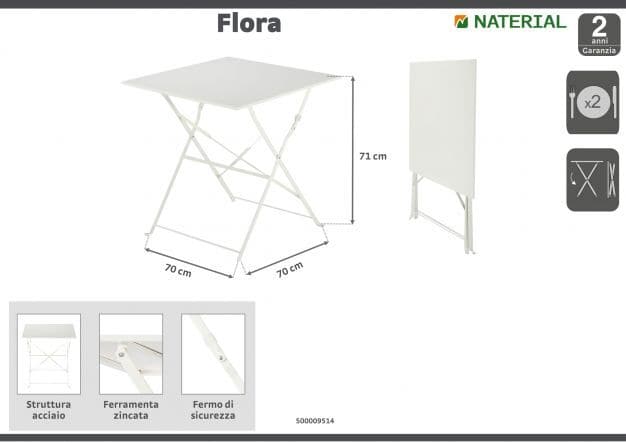 Bricocenter FLORA NATERIAL FOLDING TABLE 2 PLACES SQUARE STEEL 70X70XH71