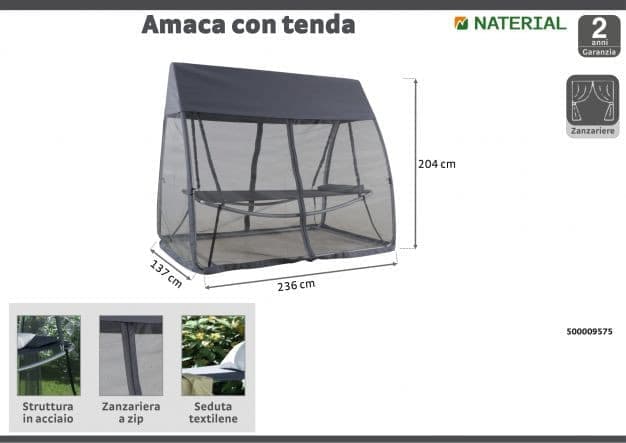 Bricocenter NATERAL AMACA - Hammock Steel Structure - Grey - 137X236XH204CM