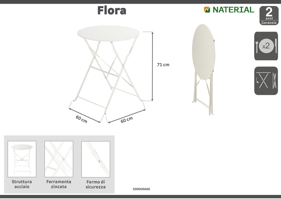 Bricocenter FLORA NATERIAL FOLDING TABLE 2 PLACES ROUND STEEL D 60XH71