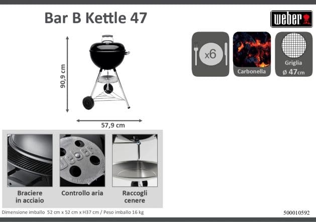 BAR B KETTLE 47 WEBER CHARCOAL BARBECUE - best price from Maltashopper.com BR500010592