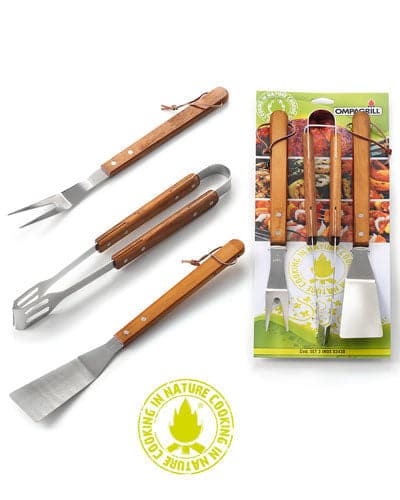 3-PIECE SET FOR STAINLESS STEEL AND WOOD BARBECUE