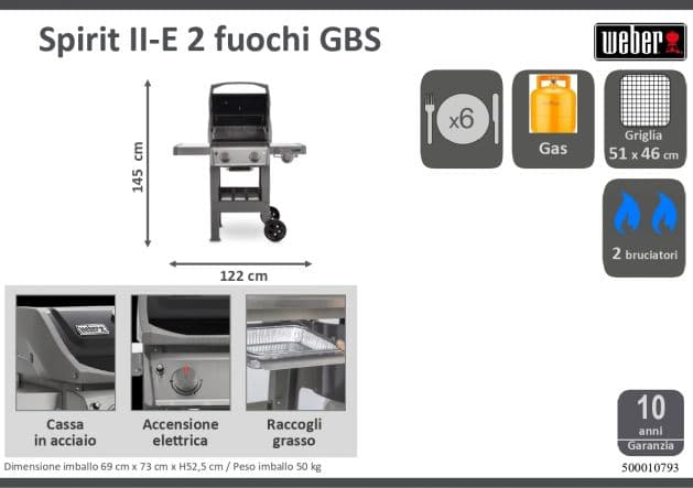 SPIRIT II E-220 WEBER 2 BURNER GAS BARBECUE - best price from Maltashopper.com BR500010793