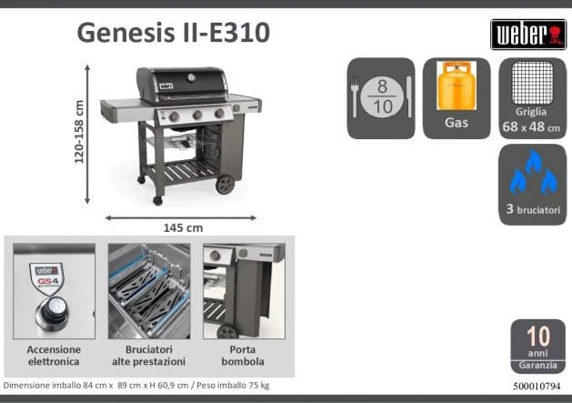 Bricocenter WEBER 3-BURNER GENERIS II E-310 GAS BARBECUE