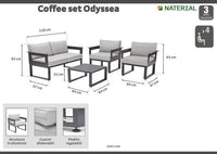ODYSSEA NAZERIAL - Coffee Set - 4 seats Aluminum Top glass with cushions - best price from Maltashopper.com BR500011208