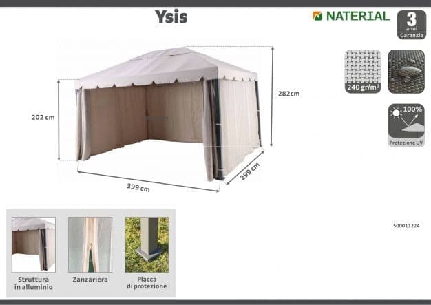 Bricocenter YSIS NATERIAL - Steel and aluminum Gazebo with Tortora polyester cloth - 3x4 m