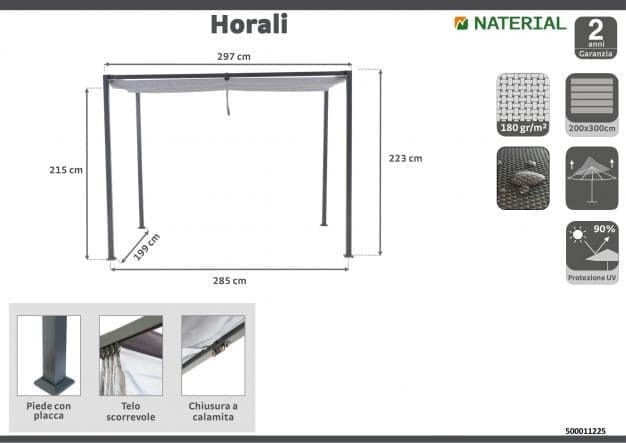 HORALI NATERIAL - Pergola - Steel with 2x3 m anthracite polyester cloth - best price from Maltashopper.com BR500011225