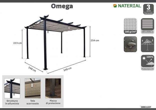 OMEGA NARIATAL - Pergola - steel anthracite polyester cover - Gray 2.85x4 m