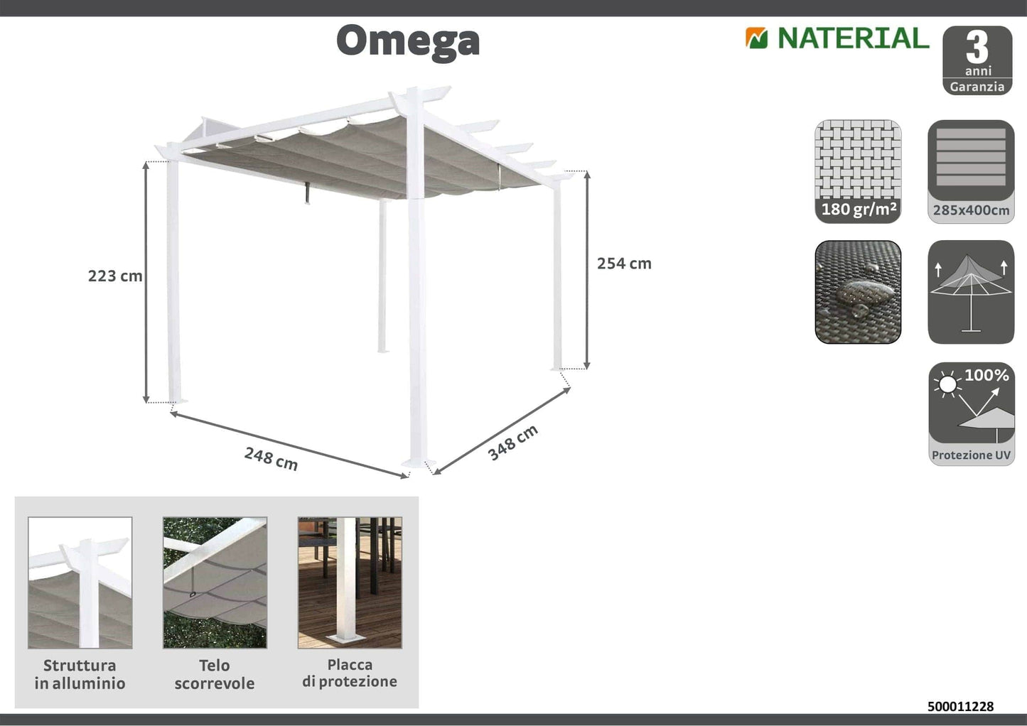 Bricocenter OMEGA NARIATAL - Pergola - steel anthracite polyester cover - White 2.85x4 m