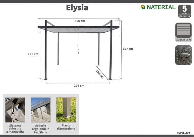 Bricocenter ELYSIA NAZALIAL - aluminium pergola textile anthracite cover 3.1X3.5 M