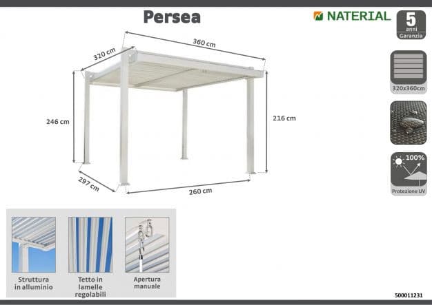 BRICOCENTER Persea Nazerial pergola in white aluminum 3.2x3.6 m - best price from Maltashopper.com BR500011231