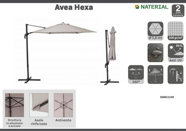 AVEA NATERIAL - Steel and aluminum umbrella with gray polyester tarpaulin D 2.9 M - best price from Maltashopper.com BR500011239