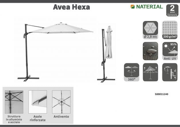 AVEA NATERIAL - Steel and aluminum umbrella with white polyester tarpaulin D 2.9 M - best price from Maltashopper.com BR500011240