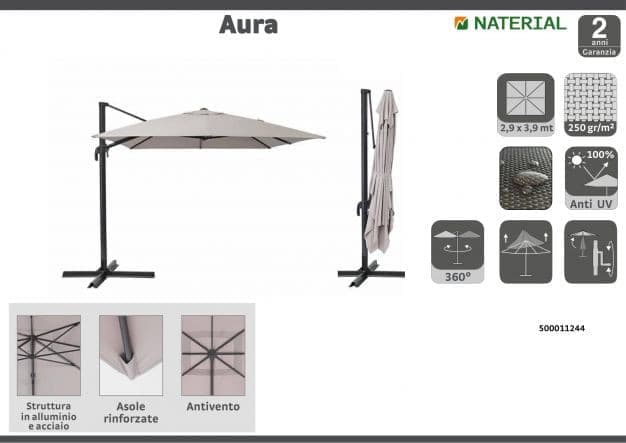 AURA NATERIAL - Steel and aluminum umbrella with gray polyester tarpaulin 2.9X3.9 M - best price from Maltashopper.com BR500011244