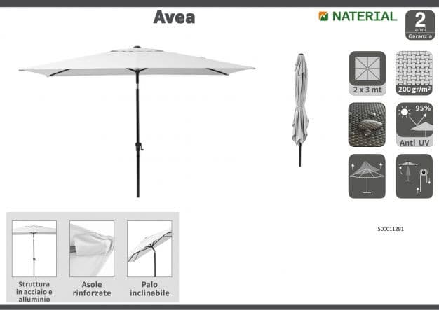 AVEA NATERIAL - aluminum umbrella with white polyester tarp 2X3 m - best price from Maltashopper.com BR500011291