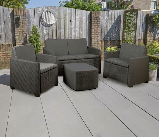 VESUVIO ANTHRACITE RATTAN-TYPE WOVEN LOUNGE WITH CUSHIONS