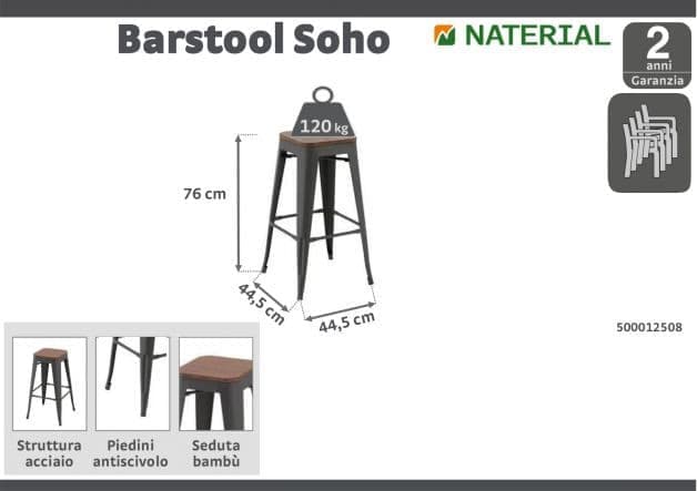 Bricocenter Bar stool 76X46.5X46.6 steel bamboo