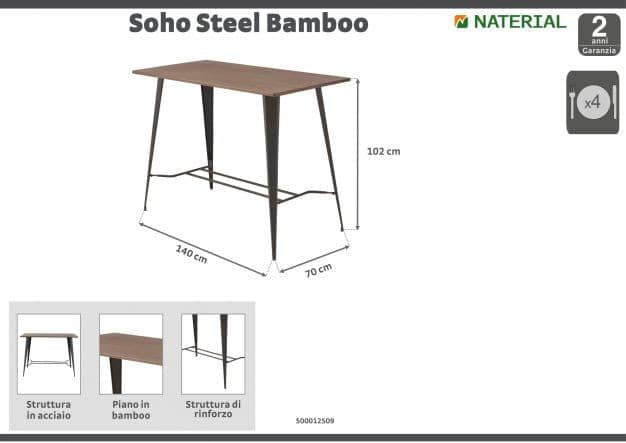 SOHO HIGH TABLE 70X140X102 steel bamboo - best price from Maltashopper.com BR500012509