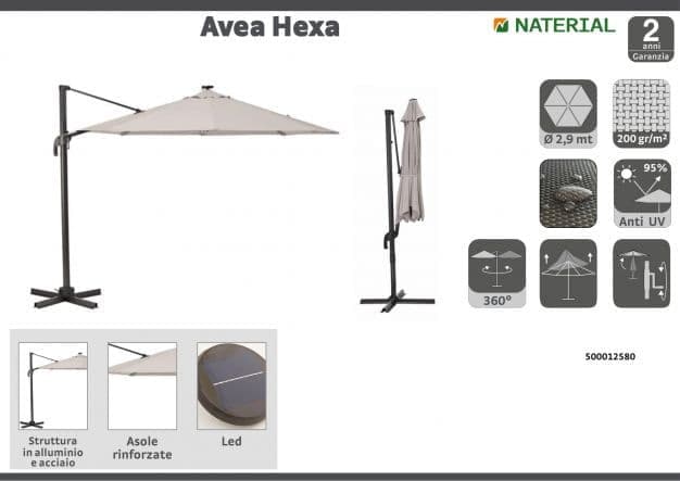 Bricocenter NATERIAL AVEA DECENTRALIZED UMBRELLA D.290 with aluminum led, taupe