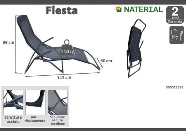 BED FIESTA Steel, textilene, 2 positions, black