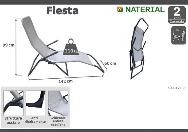 BED FIESTA Steel, textilene, 2 positions, taupe - best price from Maltashopper.com BR500012585